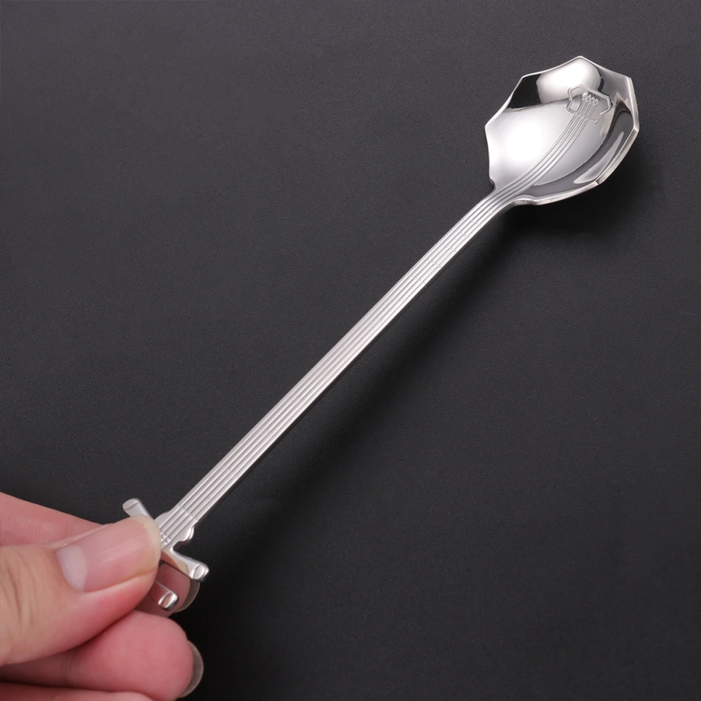 2pcs Stainless Steel Coffee Spoons Musical Instrument Shape Stirring Spoon Creative Tableware Gift (Octagonal Fiddle, Silver)