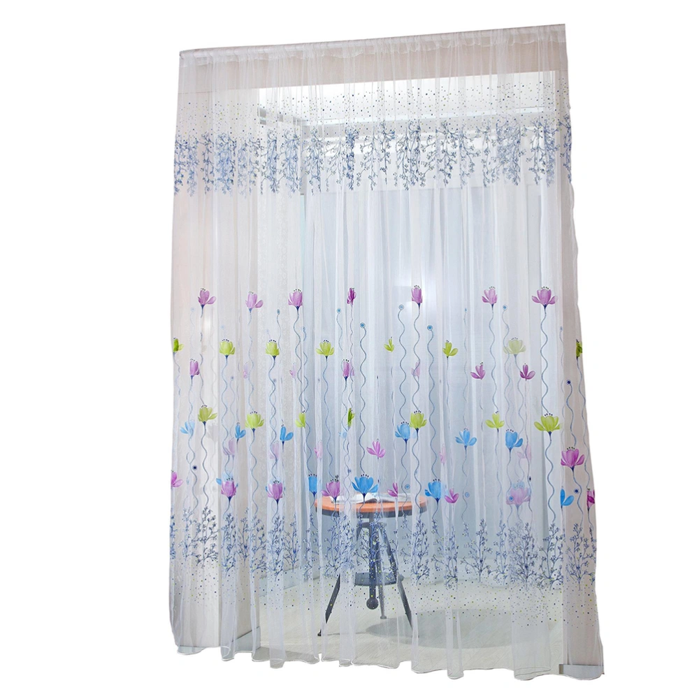 Lotus Sheer Curtain Tulle Window Treatment Voile Drape Valance Panel Fabric (Blue)