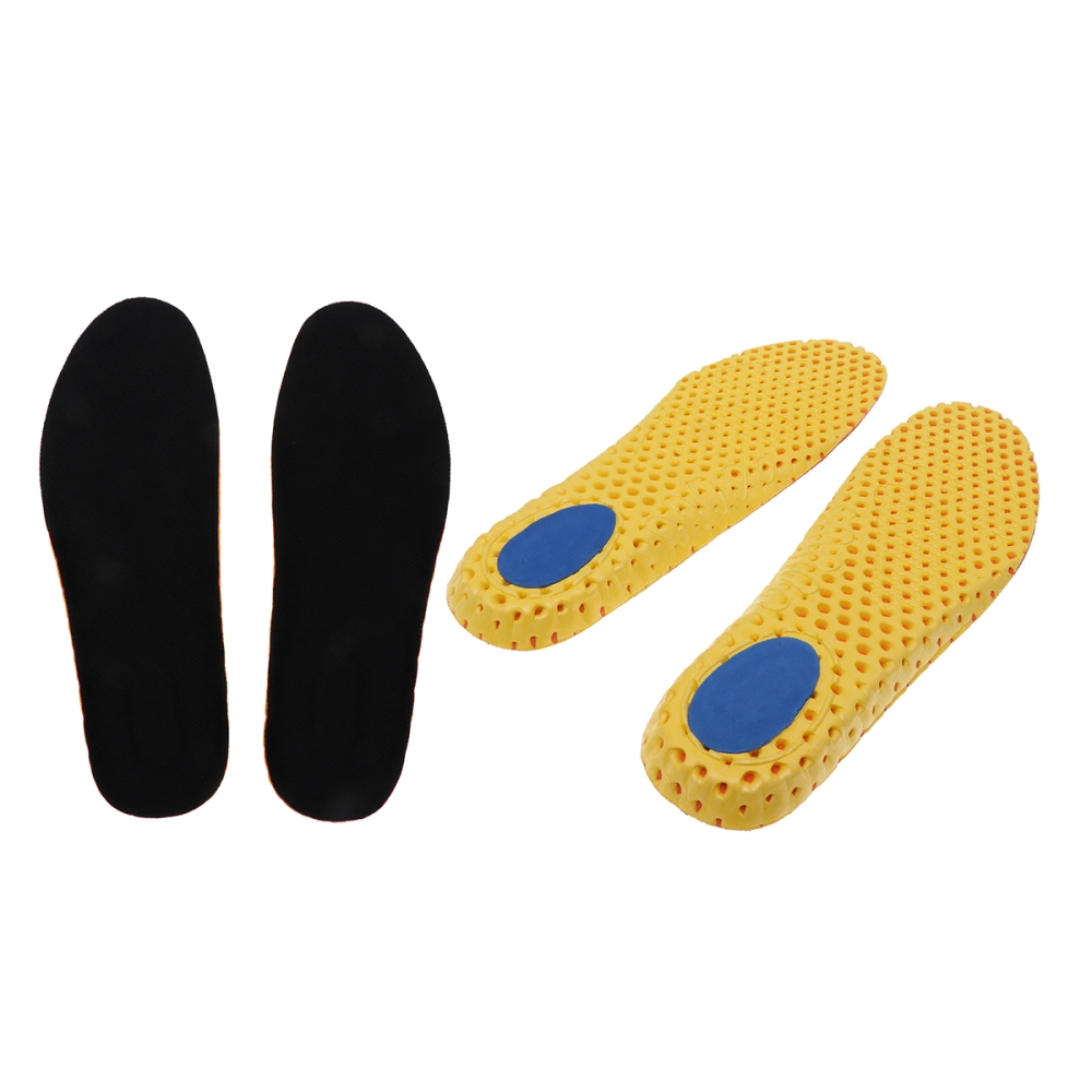 1 Pair Absorption Sports Insoles Anti-pressure Elasticity Shoe Cushions for Running Jumping Hiking Size 43-44 (Yellow Bottom and Black Surface)