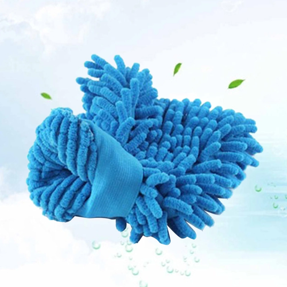 1PC Two-Sided Chenille Car Auto Vehicle Washing Cleaning Glove Mitt Sky Blue (Random Color)