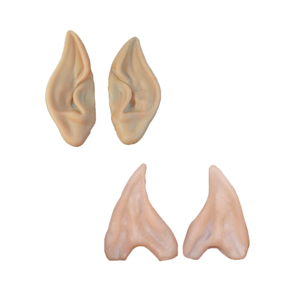 4pcs Funny Artificial Ear Cosplay Props Performance Accessories Party Supplies (Pointy Elf Ears + Half Elf Ears, 1 Pair Each)