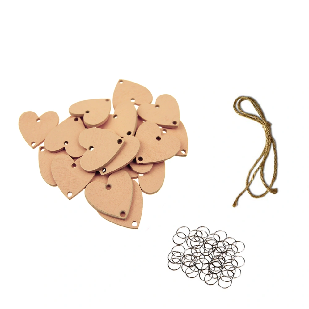 101pcs Wooden Slices Heart Shaped Chips Embellishments with Jump Rings and Twine Crafting DIY Accessories for Christmas Wedding Ornaments