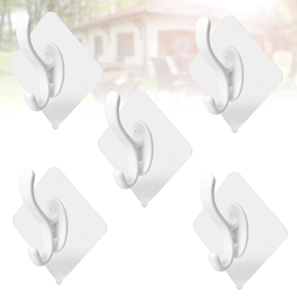 5PCS Punch Free Clothes Hanging Hooks Traceless Towel Hooks for Bedroom Bathroom Kitchen Living Room White