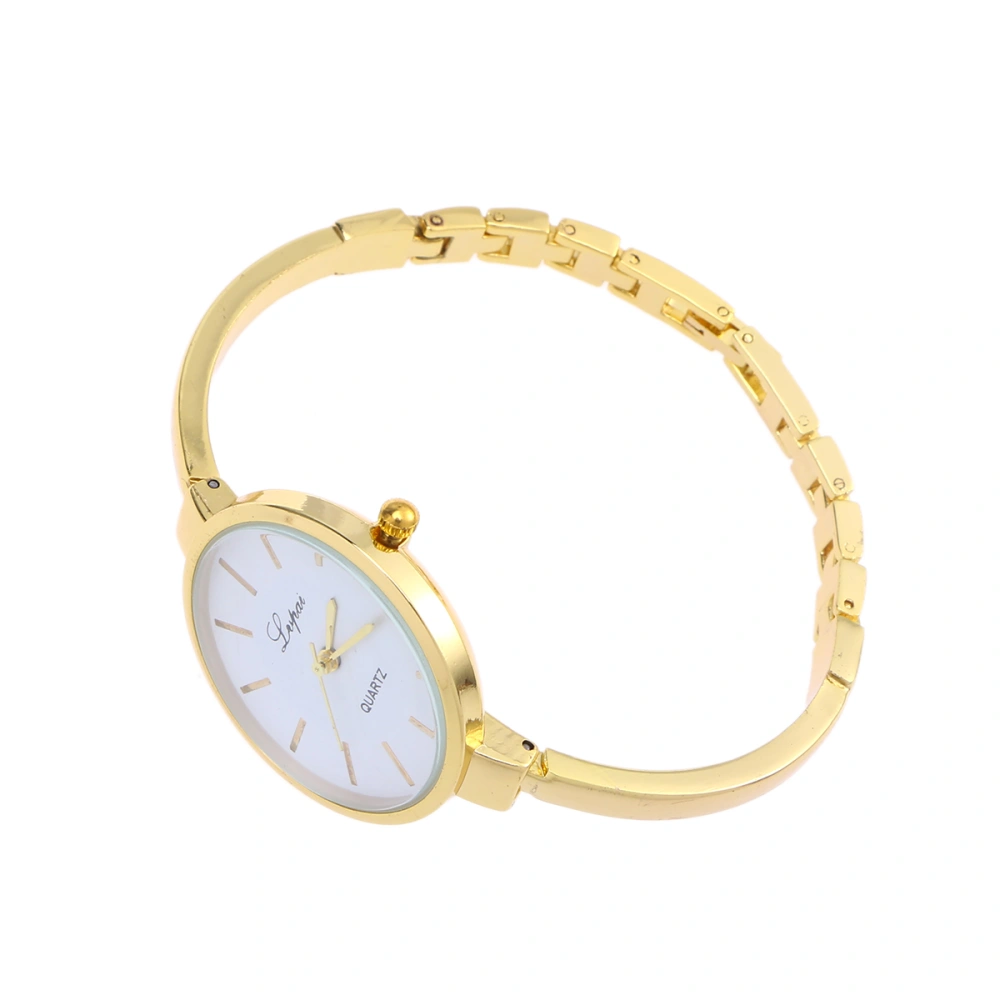 Simple Alloy Dial Women Watch Fashionable Fine Scale Wrist Watch Quartz Bracelet Watches (Golden White Dial)