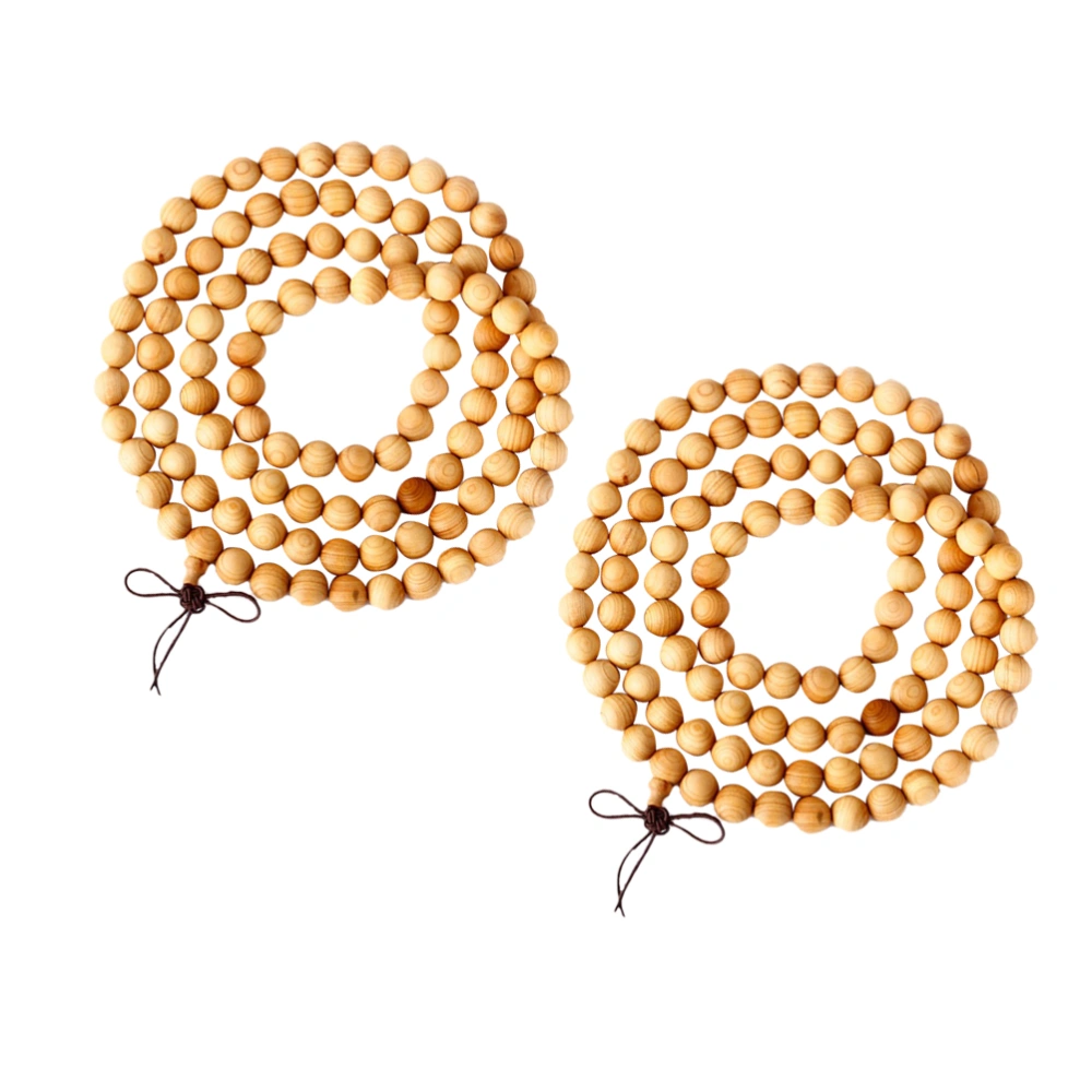 2PCS Wood 108 Beads Necklace Buddhism Prayer Beads Wrist Wrap Bracelet for Women Men (8mm)