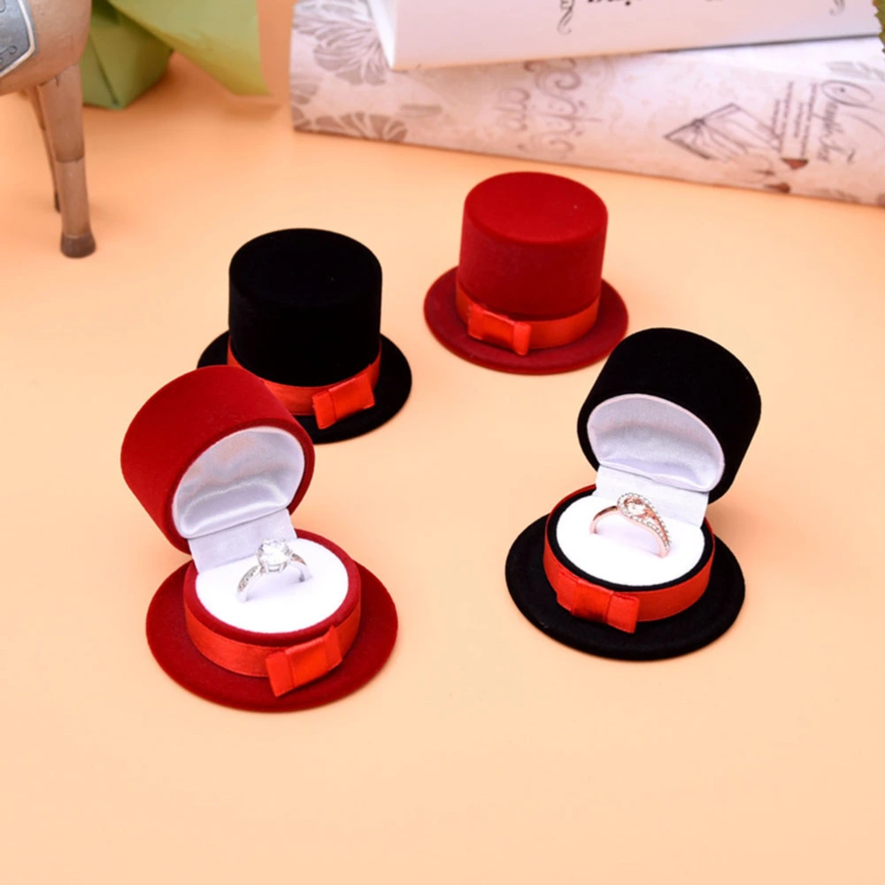 Hat Shaped Ring Box Engagement Ring Box Jewelry Box Storage Case for Wedding Ceremony Christmas Party Decoration (Black)