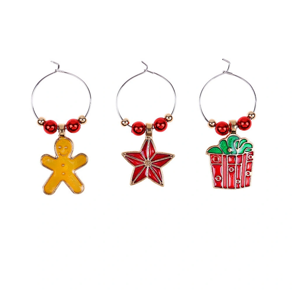 6Pcs Little Man Five-Pointed Star Shape Wine Glass Decorative Rings Christmas Themed Goblet Pendant Home Party Drop Ornaments