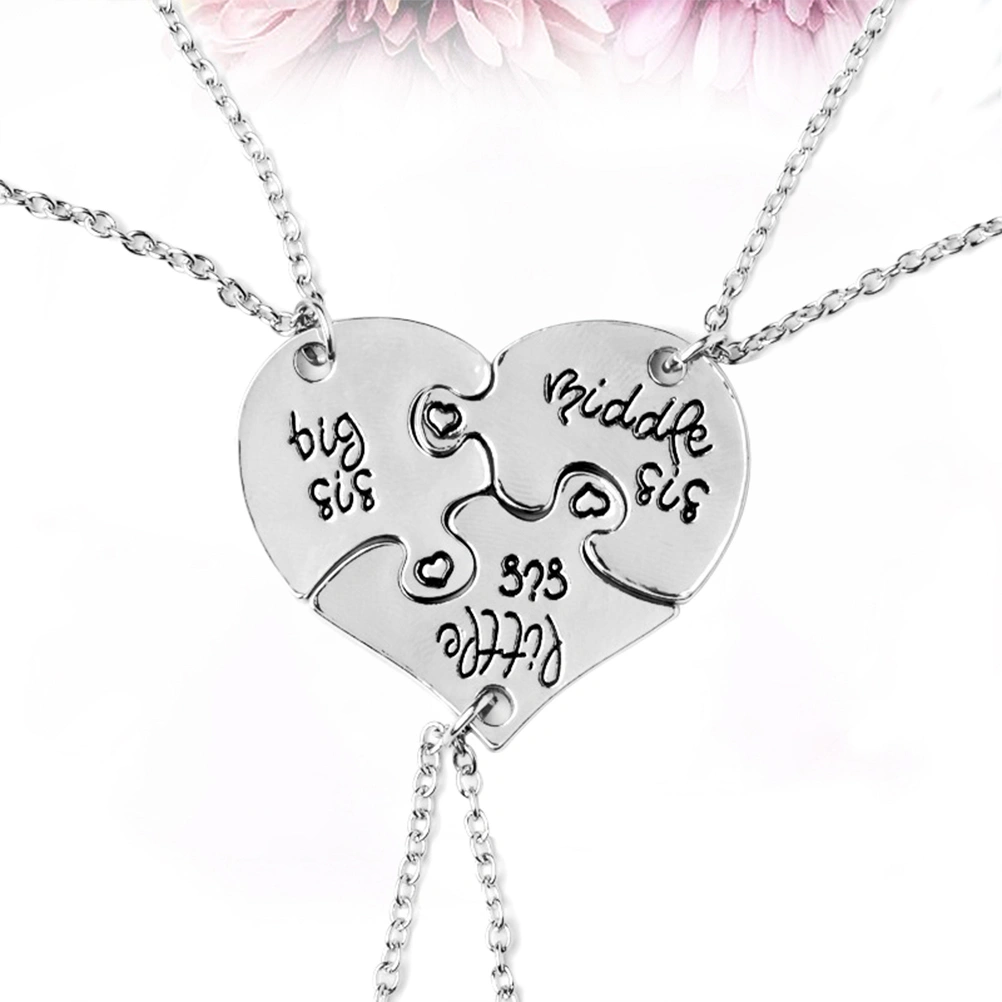 Three Stitching Necklace Broken Heart Pendant Fashion Letter Stitching Necklace Gift (Silver)