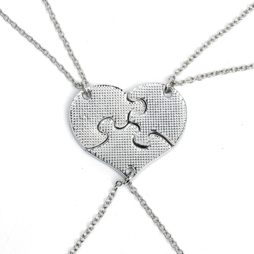 Three Stitching Necklace Broken Heart Pendant Fashion Letter Stitching Necklace Gift (Silver)