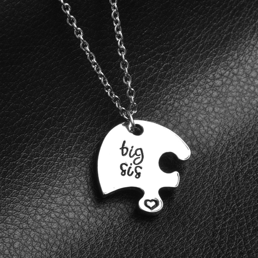 Three Stitching Necklace Broken Heart Pendant Fashion Letter Stitching Necklace Gift (Silver)