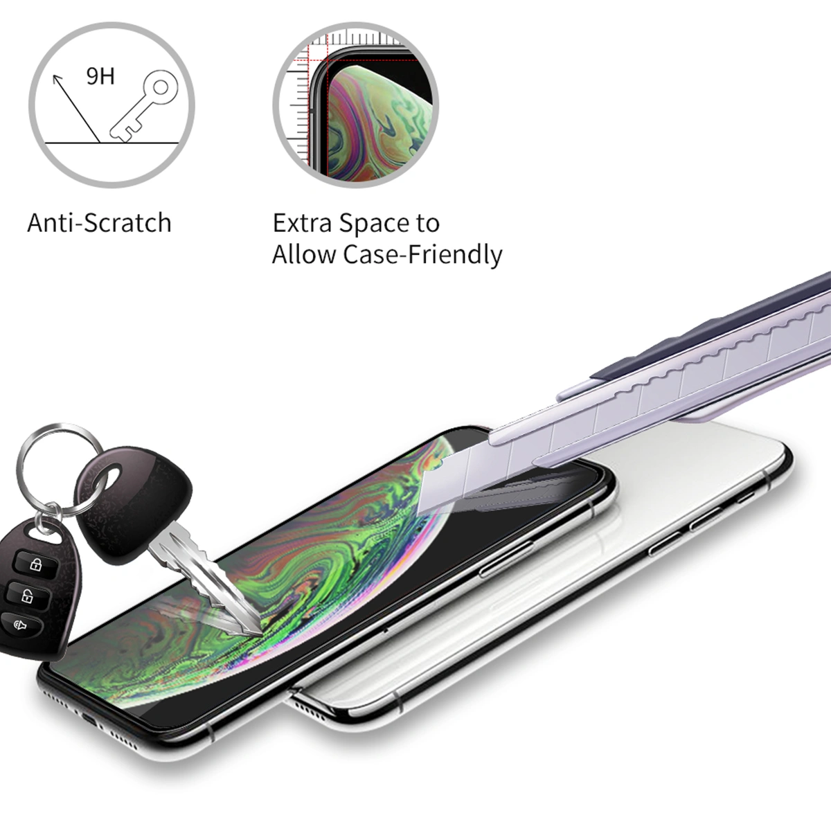 1PC Full Screen Scratch Proof Tempered Glass Cambered Surface Film Mobile Phone Screen Protector Compatible for iPhone XS Max