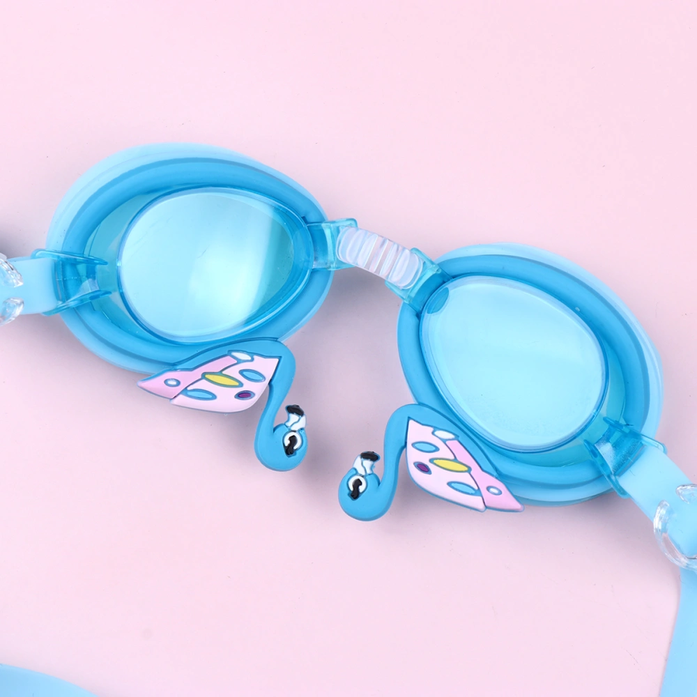 Adjustble Kids Swim Goggles Anti-Fog Cartoon Children Swimming Glasses Swan Decorative Beach Pool Accessories Eyewear(Sky-Blue)