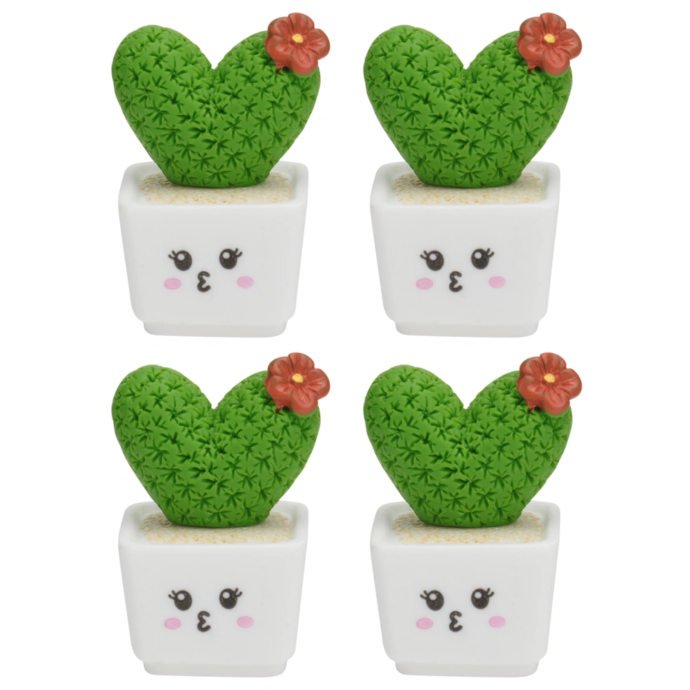 4pcs Heart Shaped Cactus Adornment Desktop Cactus Ornament Home Decor (Green)