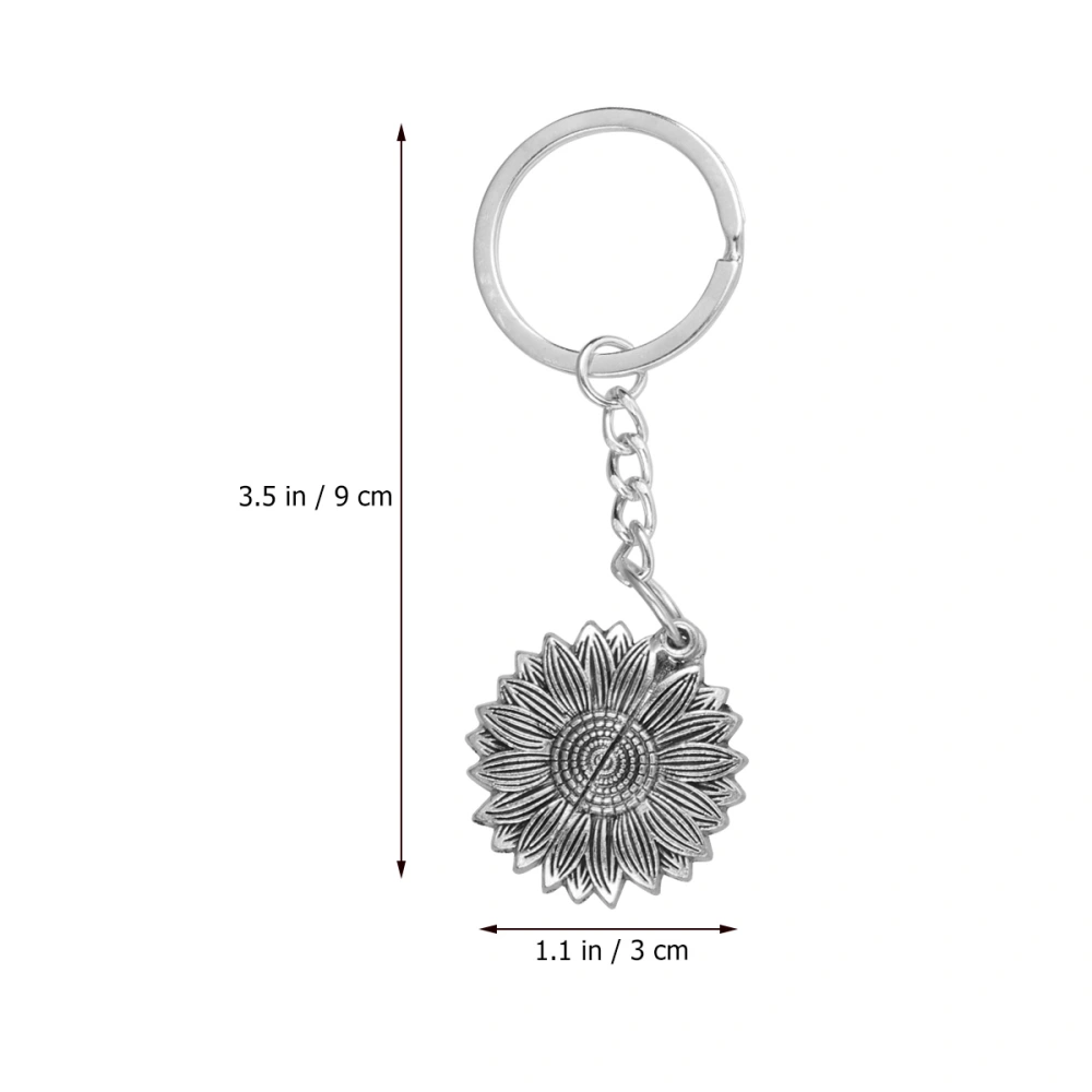 2pcs You Are My Sunshine Key Ring Bag Pendant Sunflower Shape Double Layers Key Chain for Home (Silver)