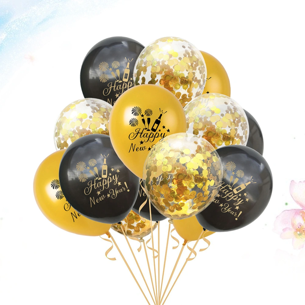 15pcs Happy New Year Balloons Set Latex Balloons Party Decoration Printing Confetti Decorative Background Ornaments Party Supplies