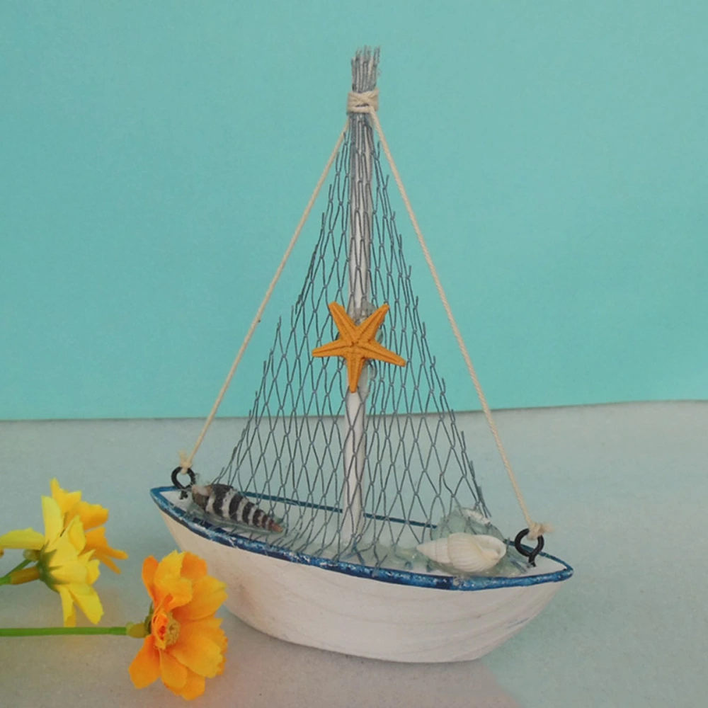 Wooden Sailboat Ornament Mediterranean Style Sailboat Model Wooden Craft Home Table Decoration(Star Pattern)