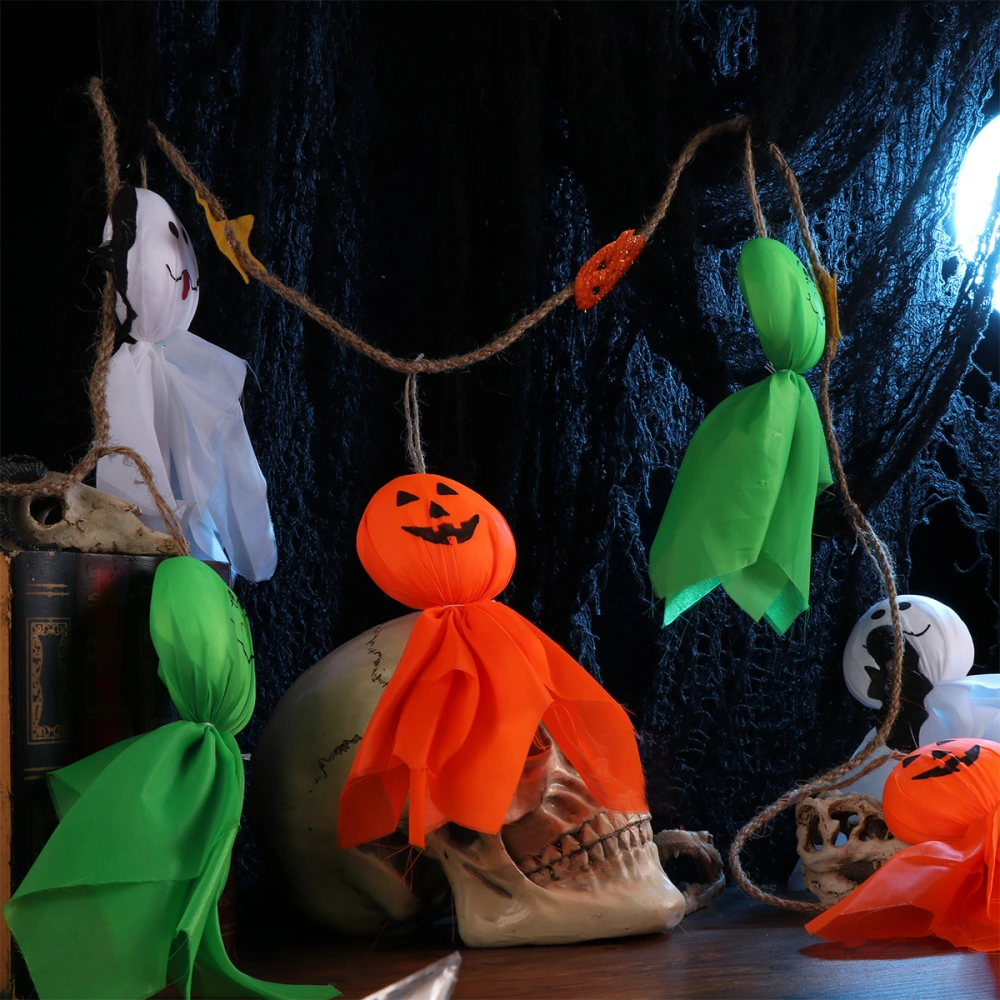 Halloween Ghostly Puppet Doll Bunting Banner Decorative Garland Banner Scene Arrangement Props Party Supplies for Halloween (6 Smiling Ghost Heads)