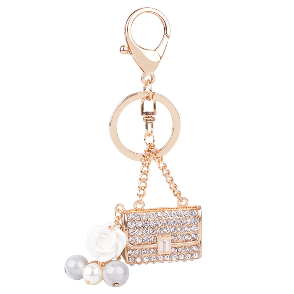 Fashion Creative Flower Pearl Bag Shape Keychain Key Chain Key Ring Bag Pendant Handbag Jewelry Gifts