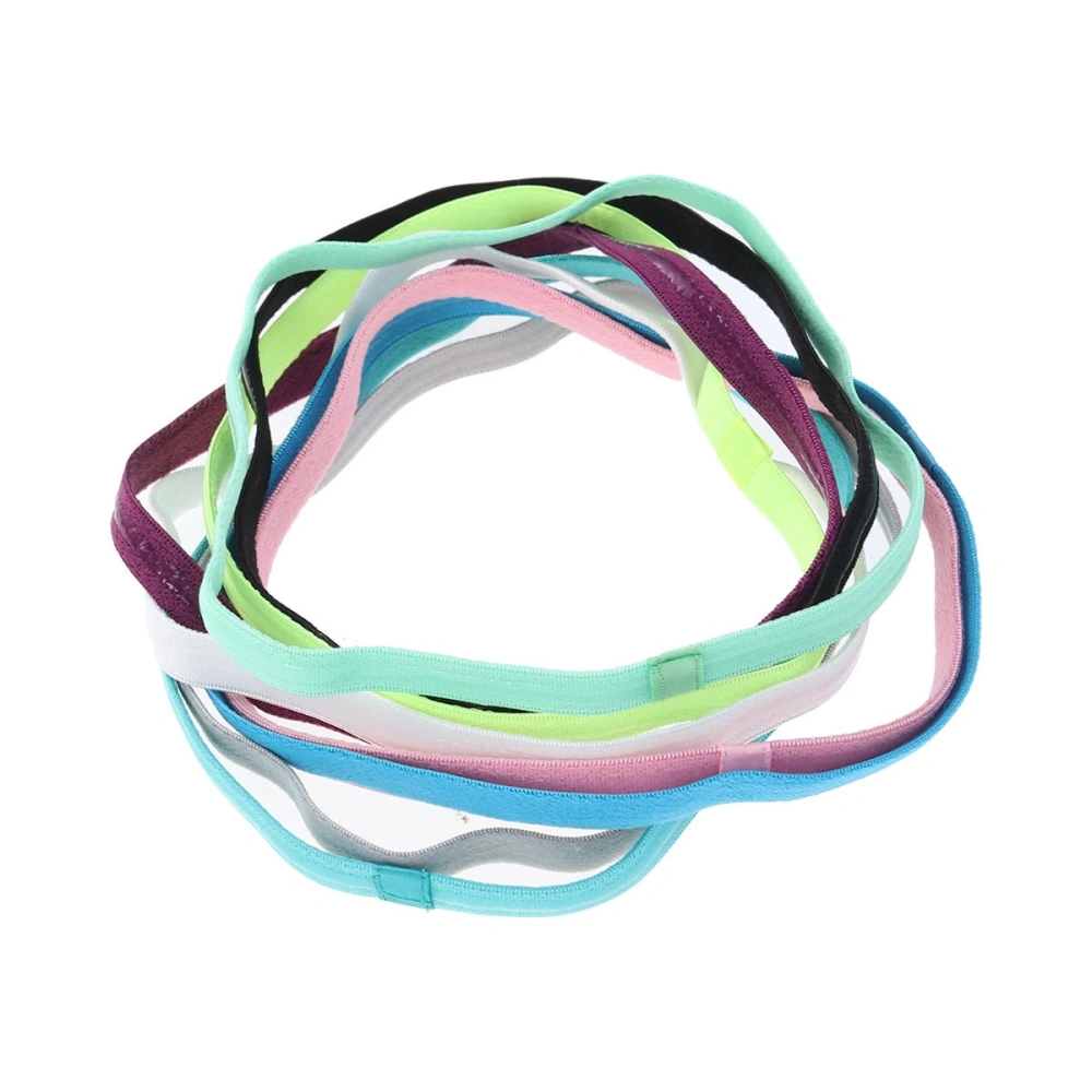 9pcs Candy Color Sports Headband Nonslip Grip Hairband Elastic Single Band Silicone Lined Sweatband