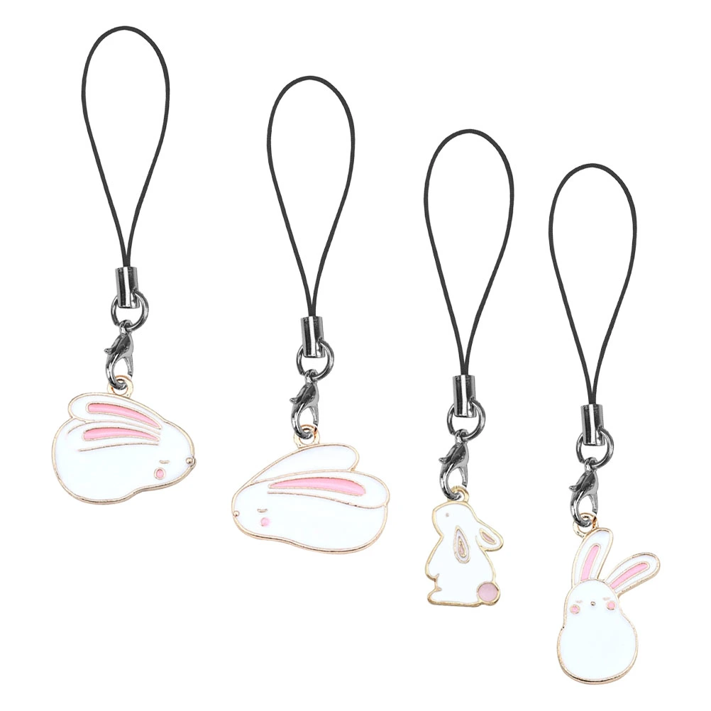 4Pcs Rabbit Pendant Phone Charm Cell Phone Hanging Charm Keychain Pendants