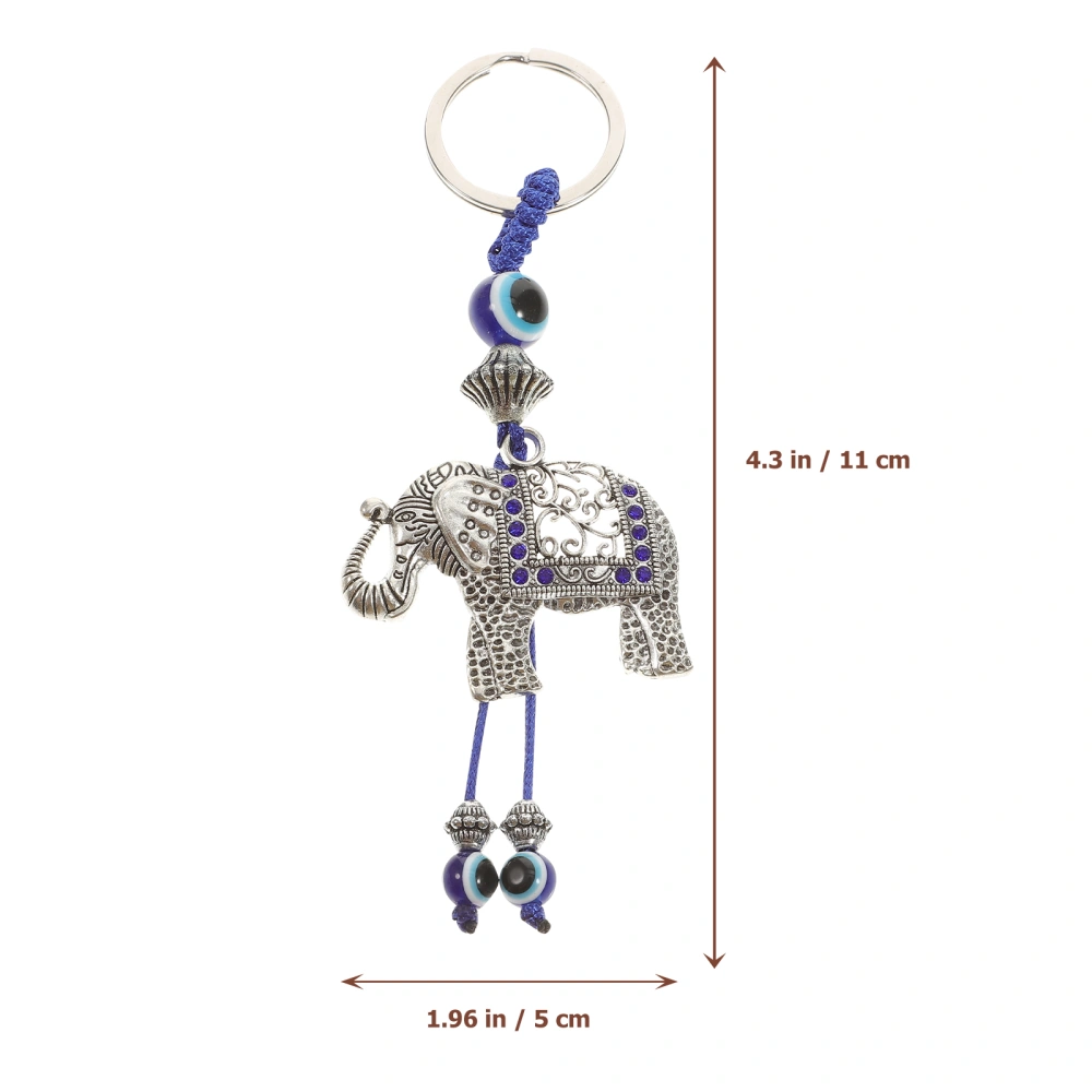 Feng Shui Nazar Blue Evil Eye with Elephant Key Chain Keyring (Silver)