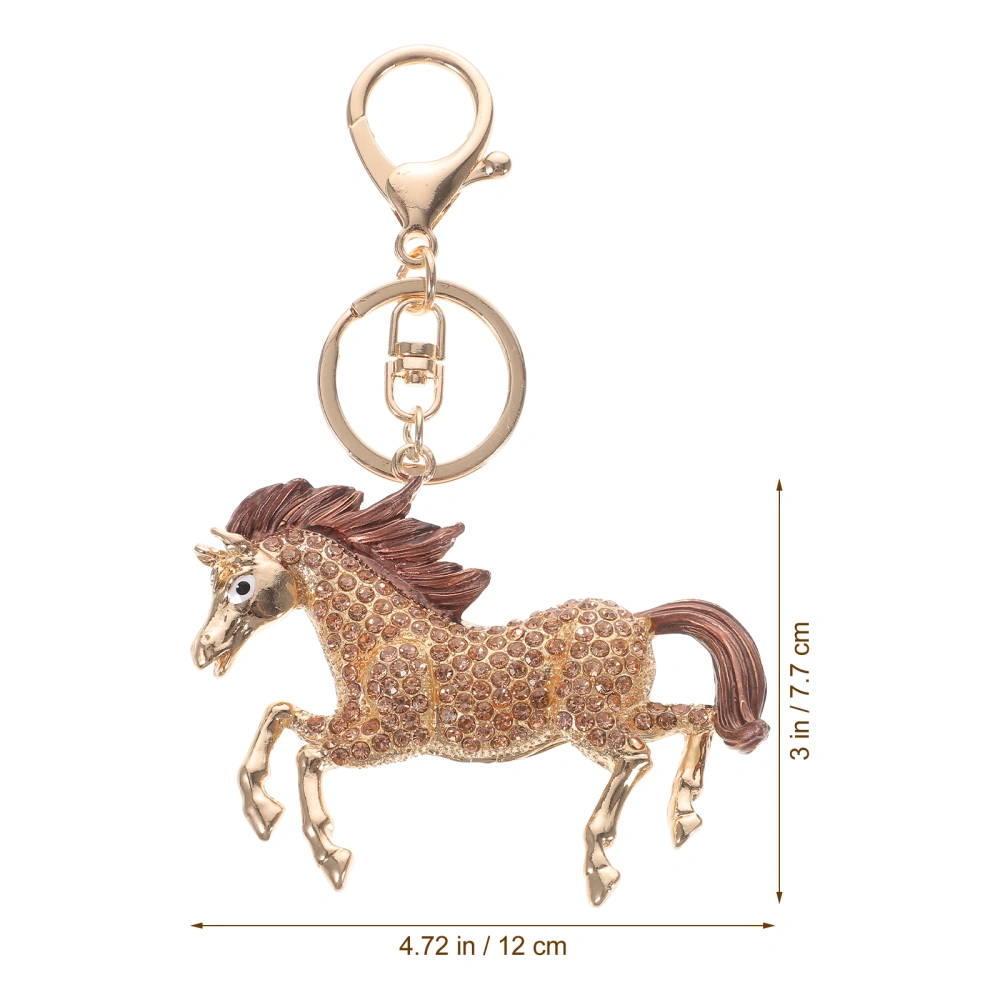 Horse Rhinestone Keychain Car Keyring Purse Bag Pendant Decoration Hanging Ornament Creative Gift (Golden White)