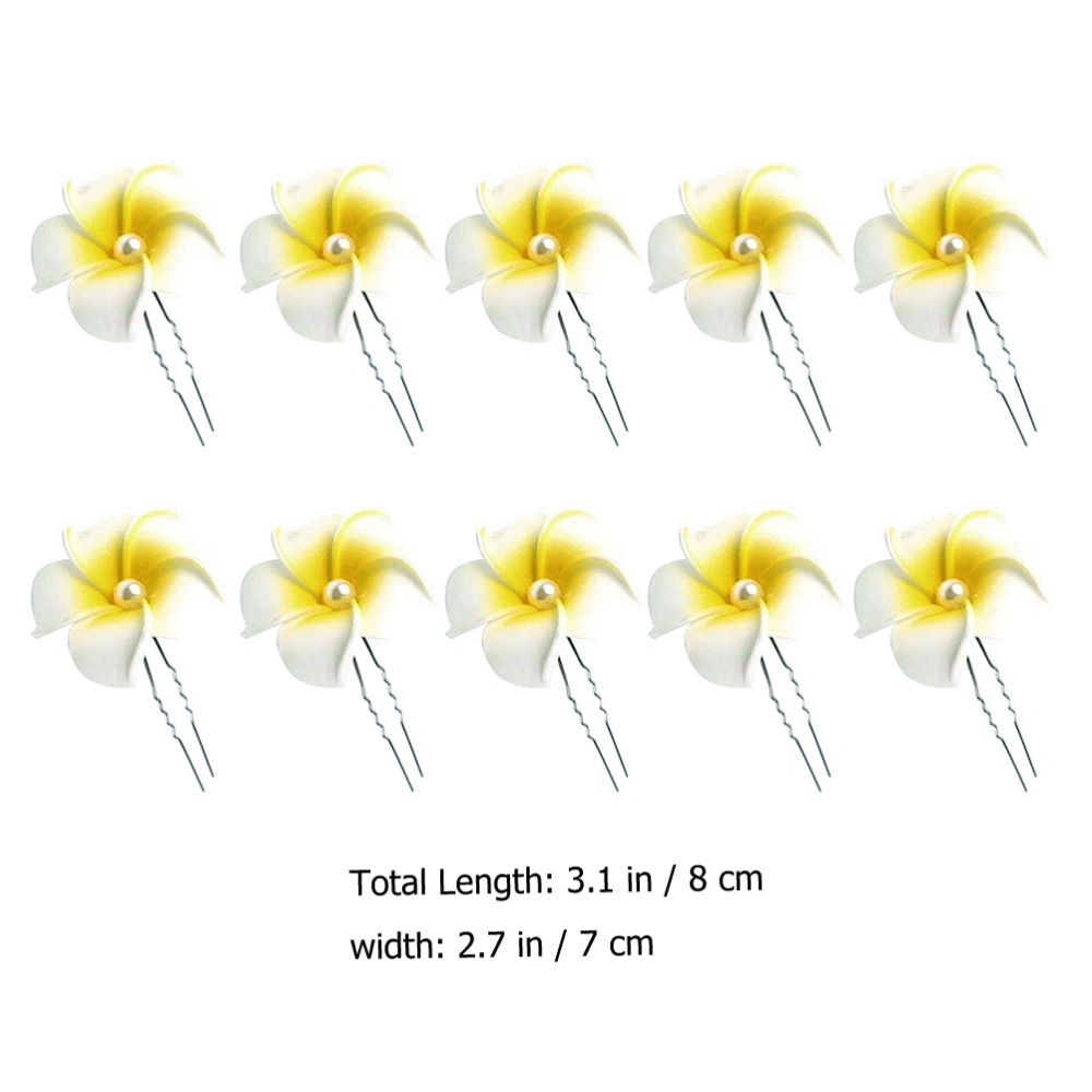 10pcs Plumeria Hair Pin U Shaped Hair Fork Hawaiian Flower Hairpin for Women