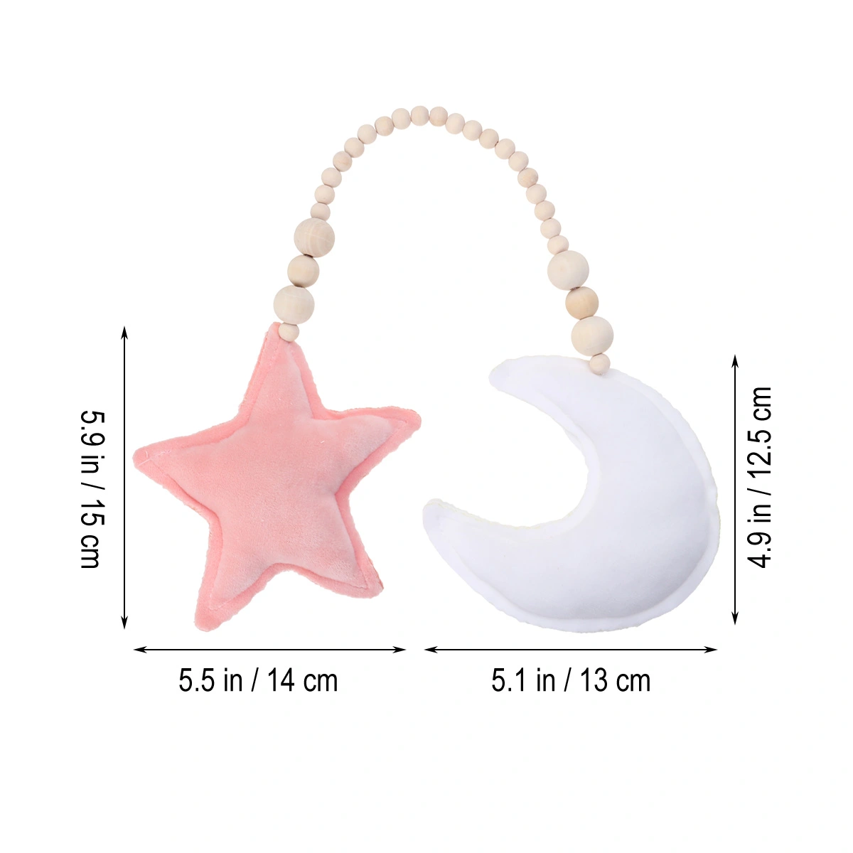 Moon and Star Wooden Beads String Hanging DIY Ornament for Baby Kids Bed Play Tent Room Baby Crib Decor (White Moon and Pink Star)