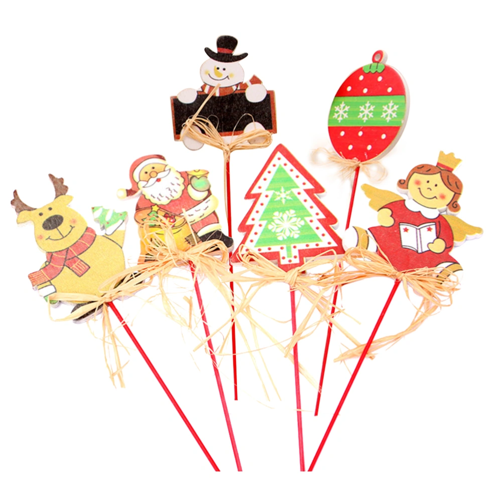 6pcs Christmas Handheld Sticks Wooden Doll Wand Toy Labels Mark Reusable Tags Party Props Supplies Gift for Kids