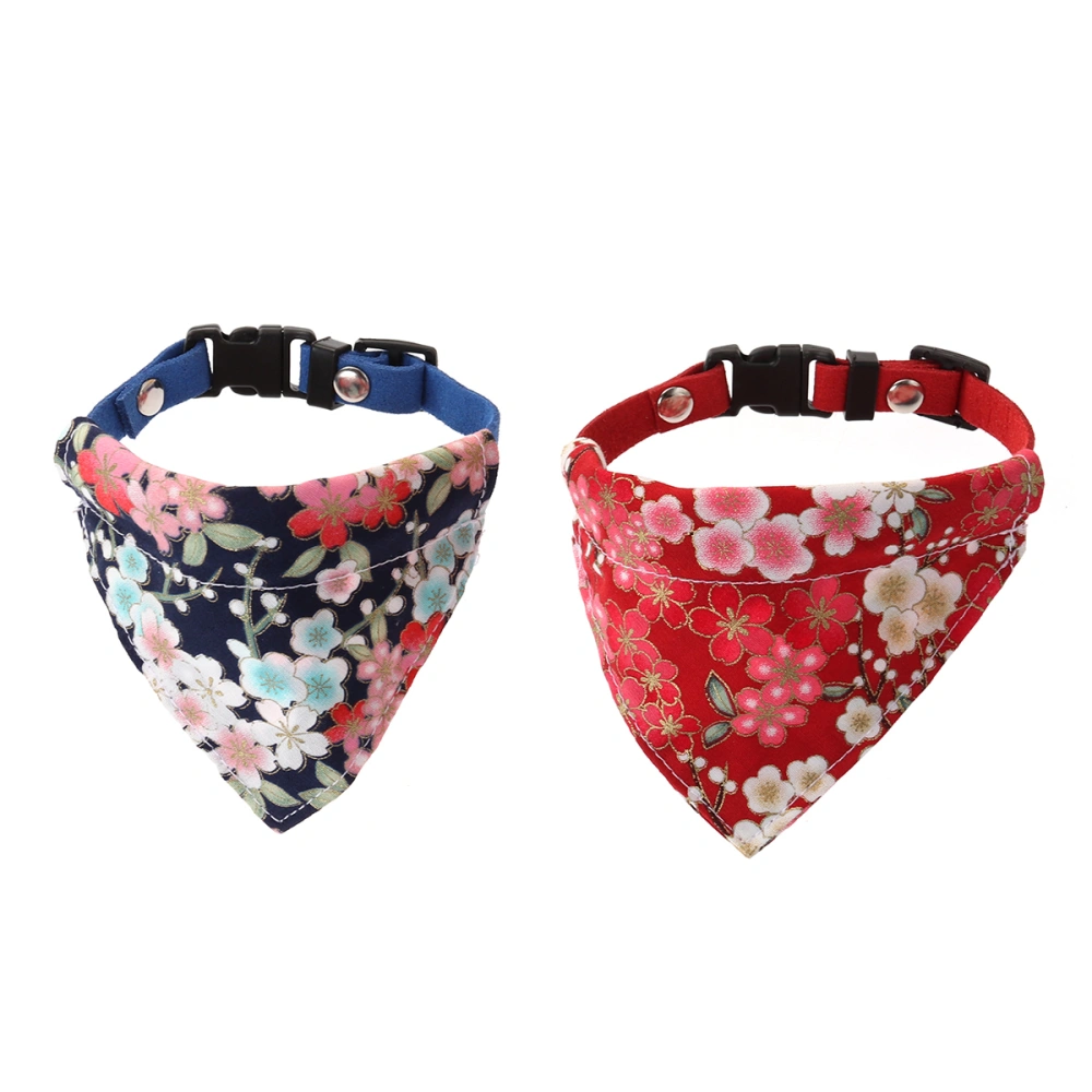 2pcs Pet Triangle Flower Pattern Collar New Adjustable Pet Product Dog Collar Scarf Bibs Pet Accessories (Random Pattern) - Size L