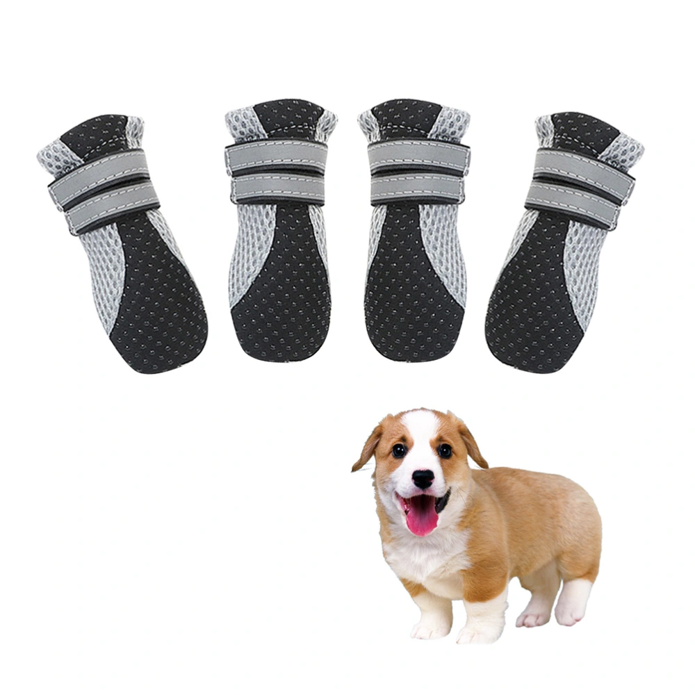 4pcs Dog Shoes Net Summer Breathable Pet Walking Shoes Night Safe Reflective Boots for Dogs(Black,L)