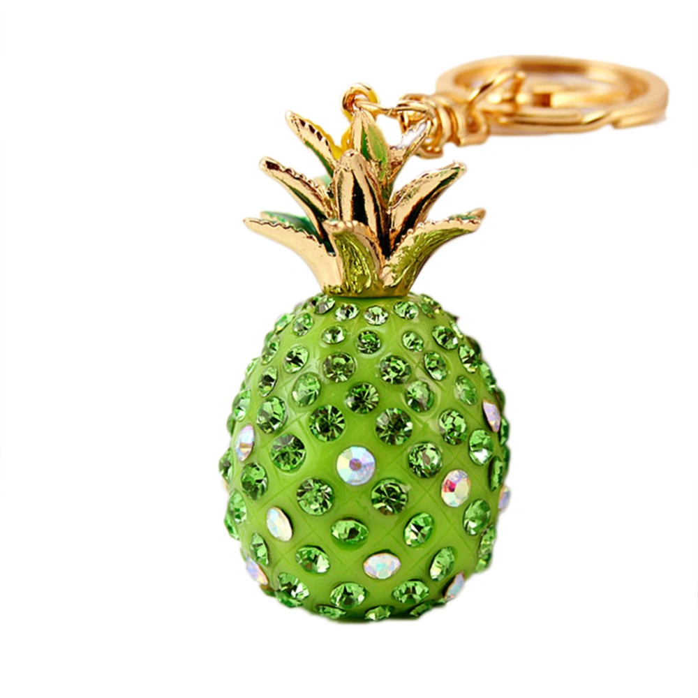 Bling Bling Pineapple Pendant Crystal Inlaid Keyring Fruit Design Keychain Car Bag Pendant Accessories for Women Lady Girl (Green)