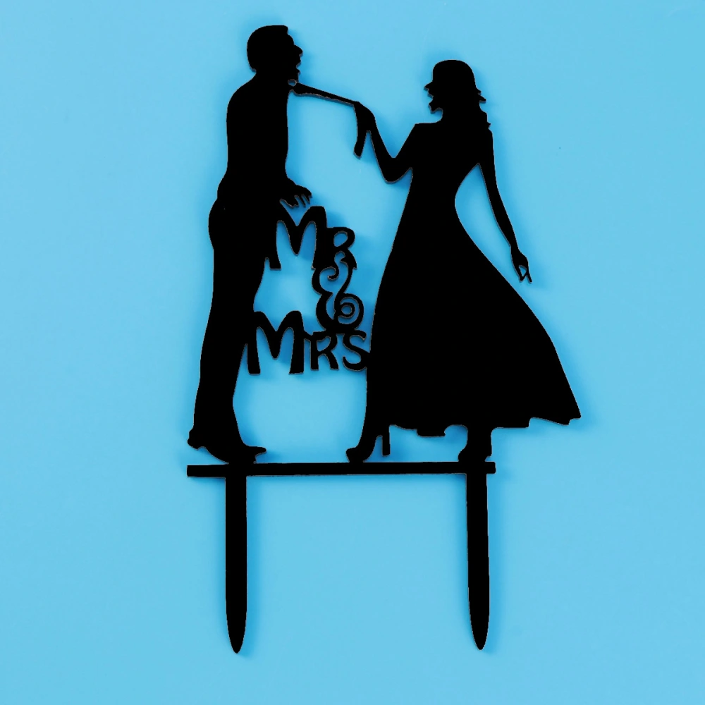 Wedding Cake Topper Bride Groom Mr Mrs Acrylic Cake Toppers Wedding Decoration Mariage Party Favors Supplies (Black)