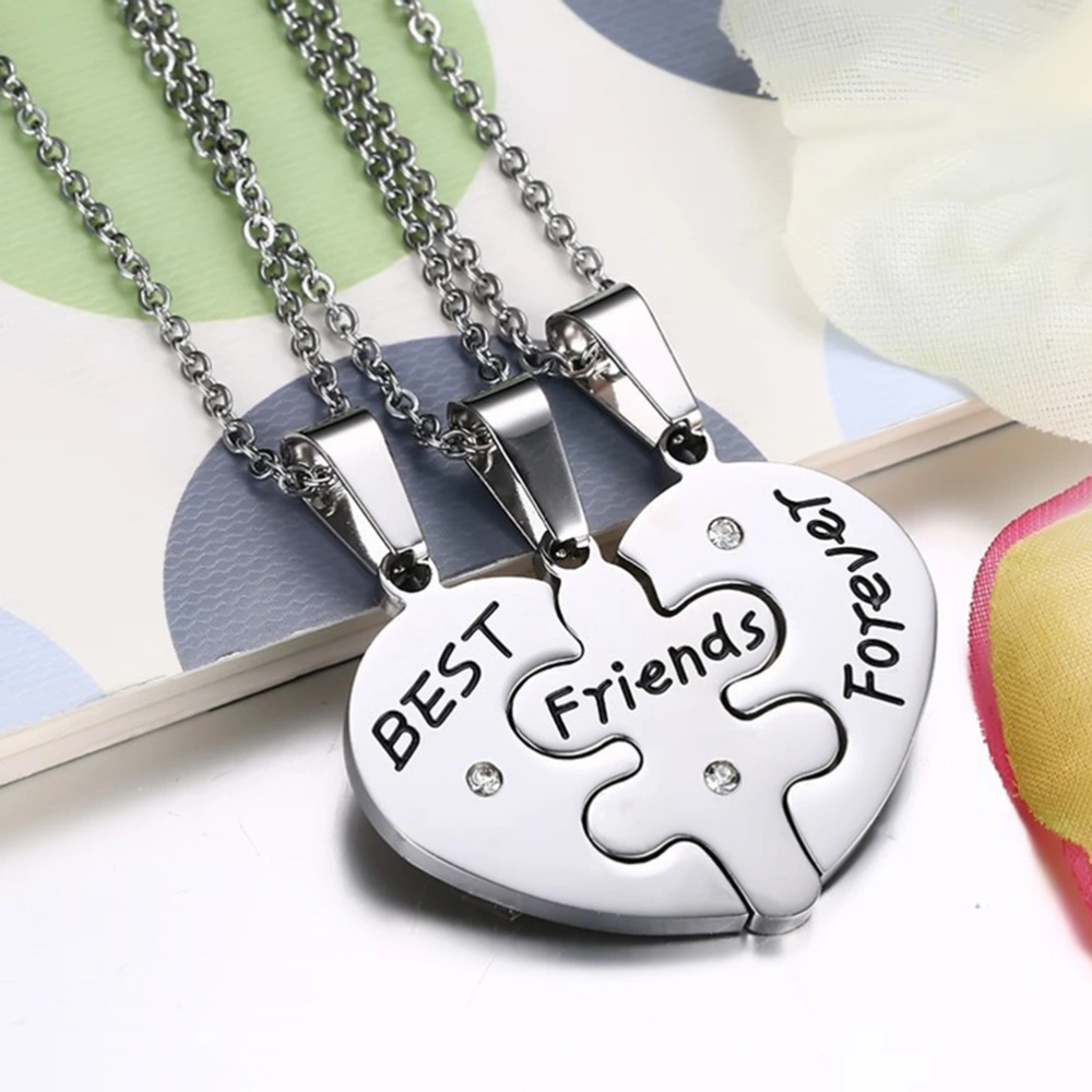 3pcs Stainless Steel Friendship Forever Messages Puzzle Necklaces