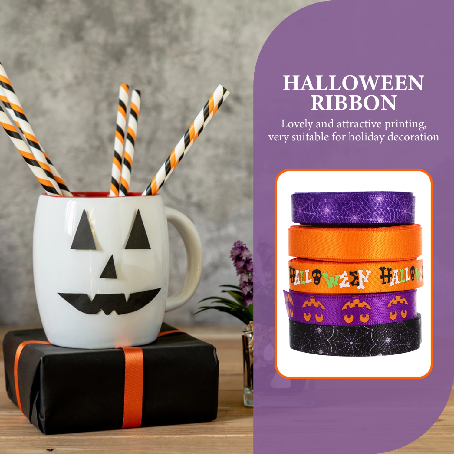 5 Rolls of Halloween Party Ribbon Crafts Garland DIY Ribbons Wrapping Ribbons