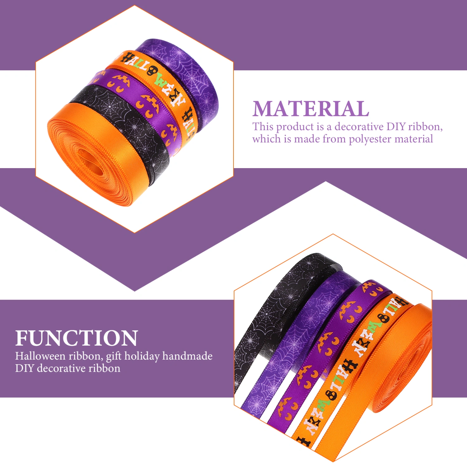 5 Rolls of Halloween Party Ribbon Crafts Garland DIY Ribbons Wrapping Ribbons
