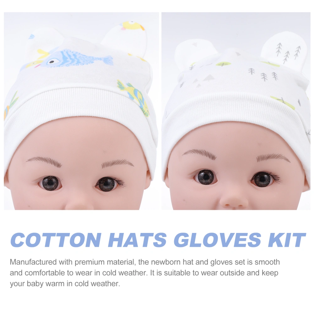 2 Sets Adorable Newborn Hats Anti-scratch Gloves Baby Cotton Foot Covers