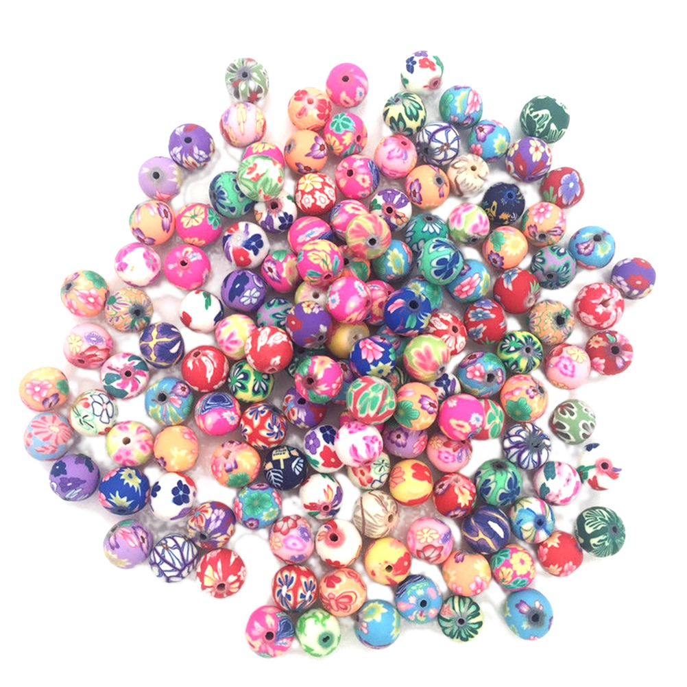 50pcs 8MM Clay Beads Decorative Spacer Beads Colorfully Patterned Beads for Jewelry Making(Random Color)
