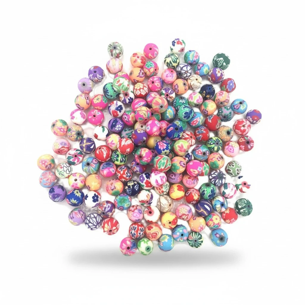 50pcs 8MM Clay Beads Decorative Spacer Beads Colorfully Patterned Beads for Jewelry Making(Random Color)