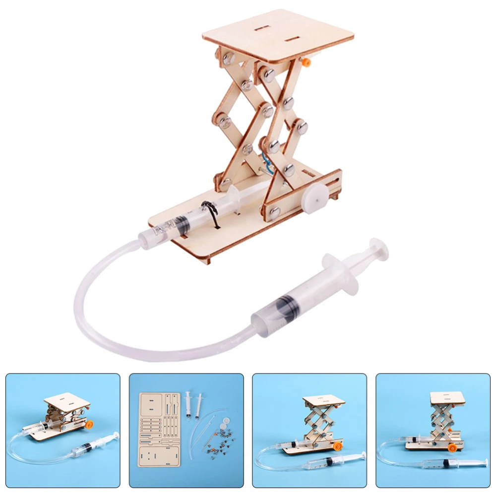 1 Set Creative Science Toy Kids Wood Hydraulic Lift Model Assembly Puzzle Toy