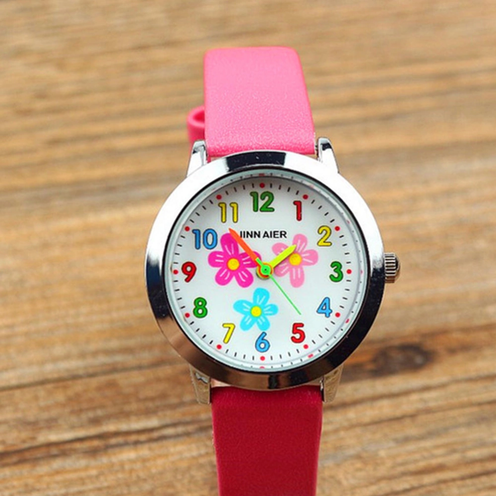 Flower Pattern Children Watch Creative Quartz Watch Fashion Kids Watch Birthday Gift for Students Toddlers (Rosy)