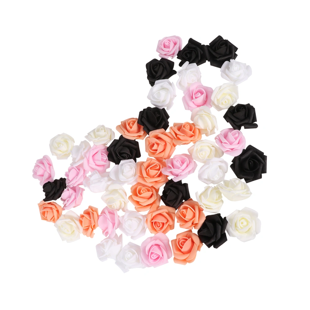 50Pcs Imitation Rose Flowers Ornament Lifelike Artificial Flower Adornments Wedding Bouquet Candy Gift Decorative Flowers (White Orange Milky White Black Light Pink 10Pcs Each)