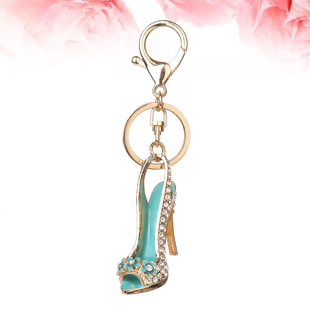 Korean Style High-heeled Shoe Shape Keyring Crystal Rhinestone Purse Car Key Pendant Keychain(Green)