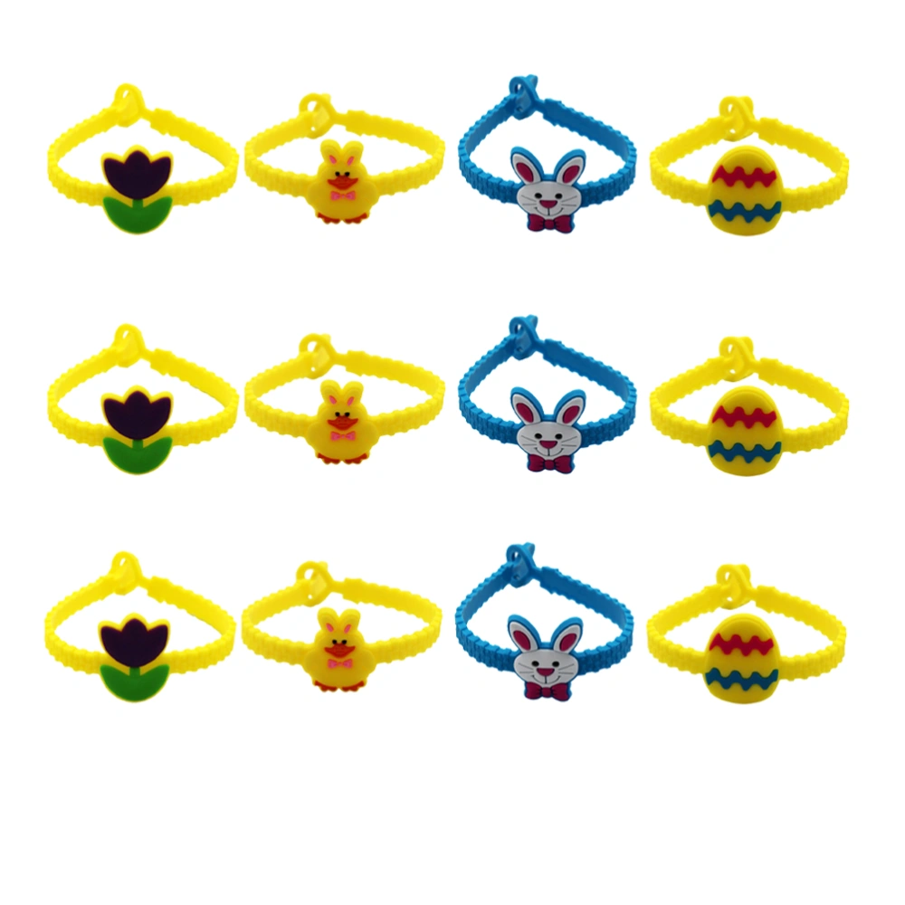 12PCS Easter Silicone Bracelet Cartoon Chick Easter Egg Flowers Rabbit Bracelet Creative Easter Wristbands Eco-friendly Easter Silicone Bracelet for Kids Wearing