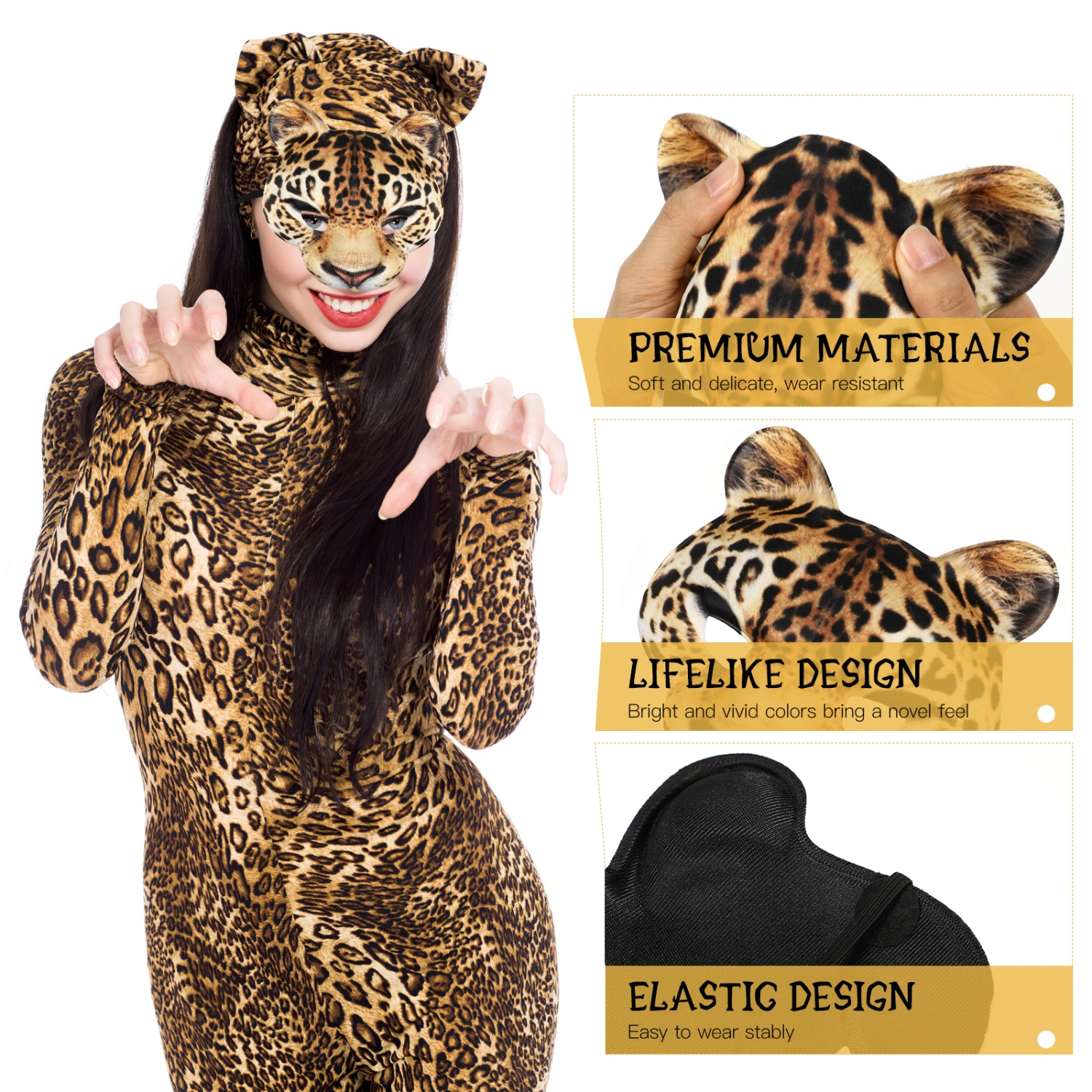 1pc Halloween Leopard Cosplay Mask Masquerade Half Face Mask Animal Mask Fancy Dress Party Supplies