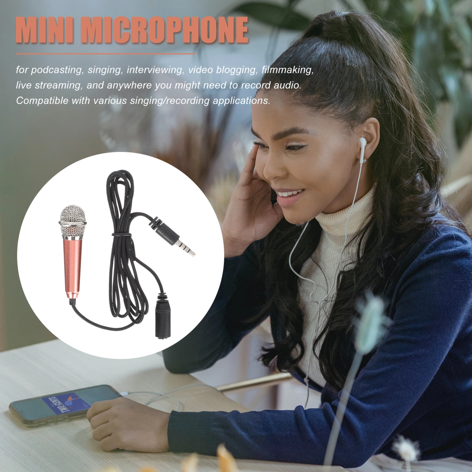 2Pcs Phone Microphones Mini Earphones Portable Microphones for Recording