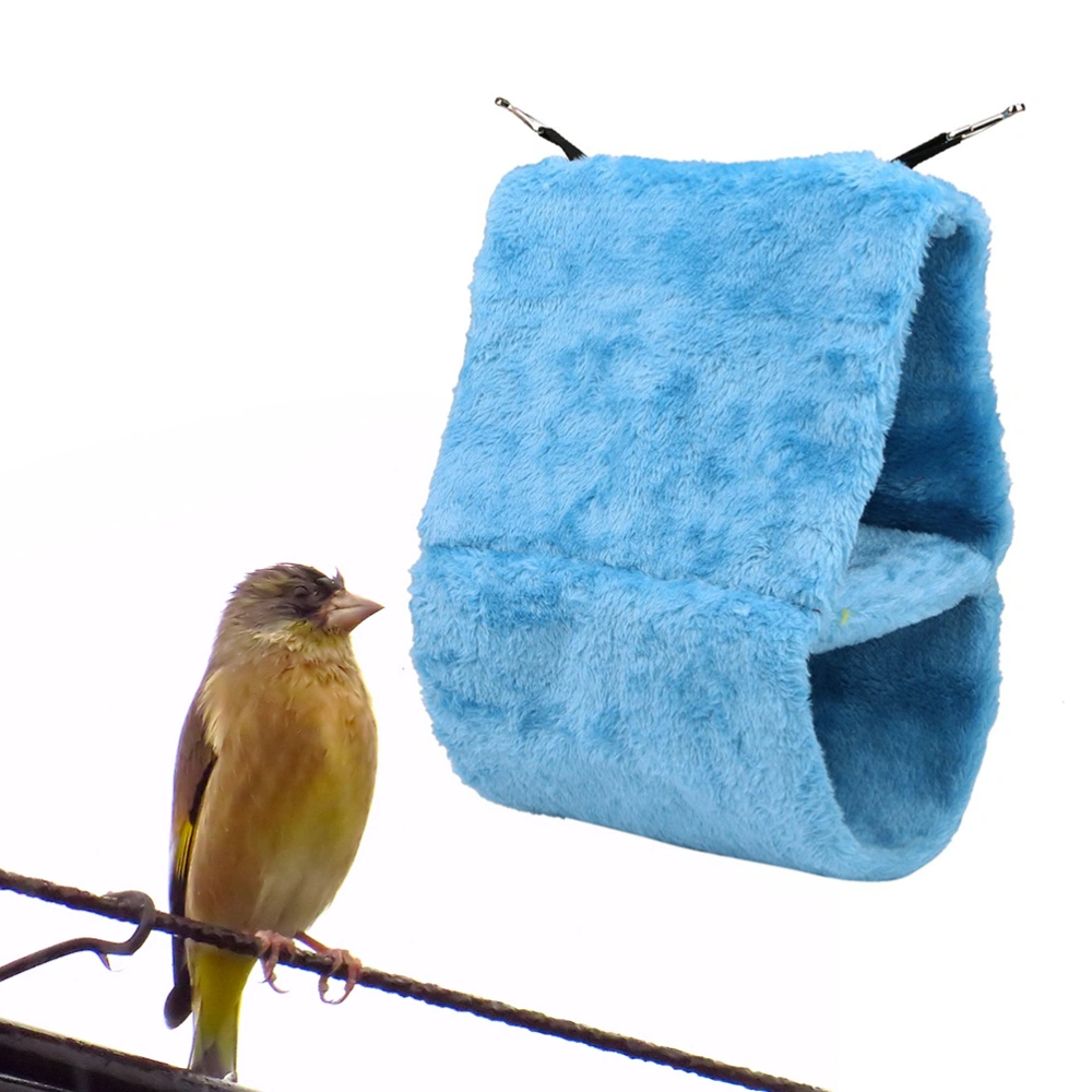 Double-Deck Corduroy Hanging Birdhouse Nest Handwoven Artificial Hanging Bird Nest for Parakeets Budgerigar and Small Pet (Blue, Size S)