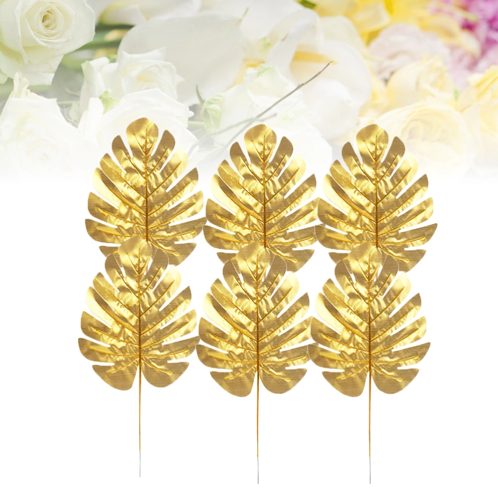 10pcs Golden Simulation Monstera Turtle Leaves Artificial Decorative Leaves for Home Wedding Party Decor (Size M)