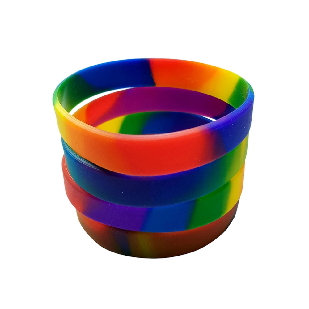 10pcs Rainbow Silicone Rubber Bracelet Wristband Multi Color Sports Bangle Party Favor