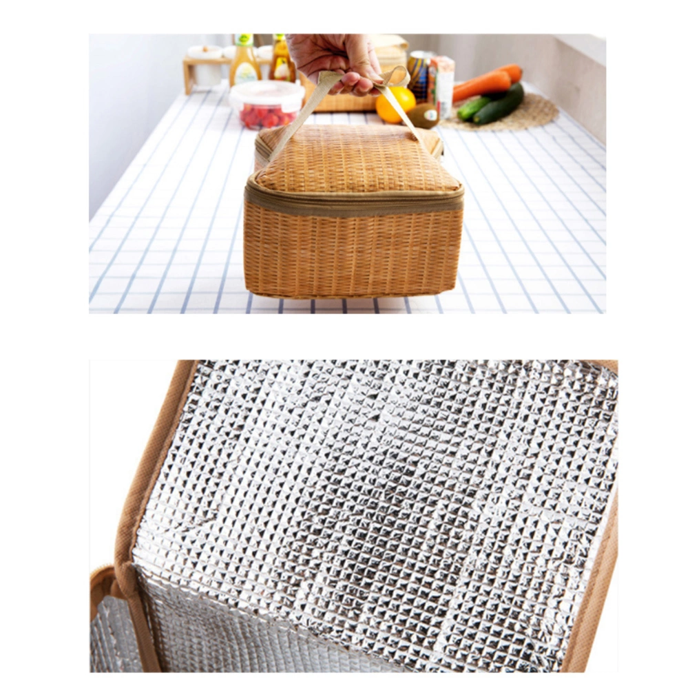 Rattan Lunch Bag Picnic Bag Waterproof Multi Functional Tote Bag for Outdoor Camping